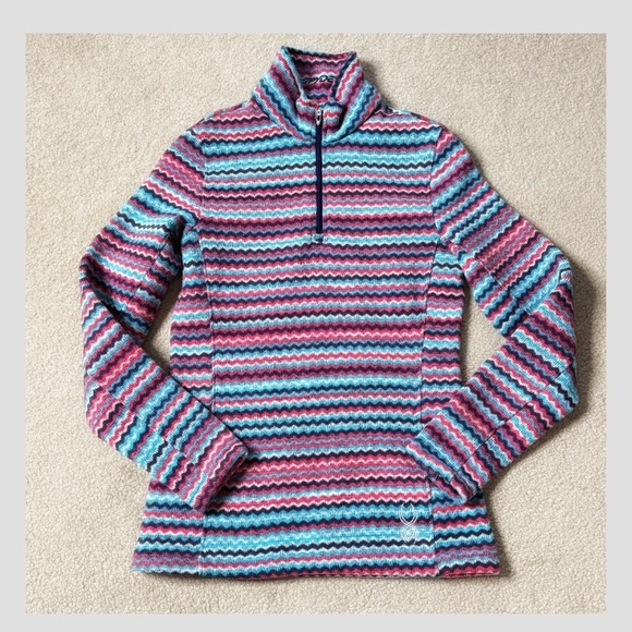 Spyder Savona 1/4 Zip Fleece Mock Neck Colorful Stripe Pullover Top Shirt Size 8 - Picture 14 of 14